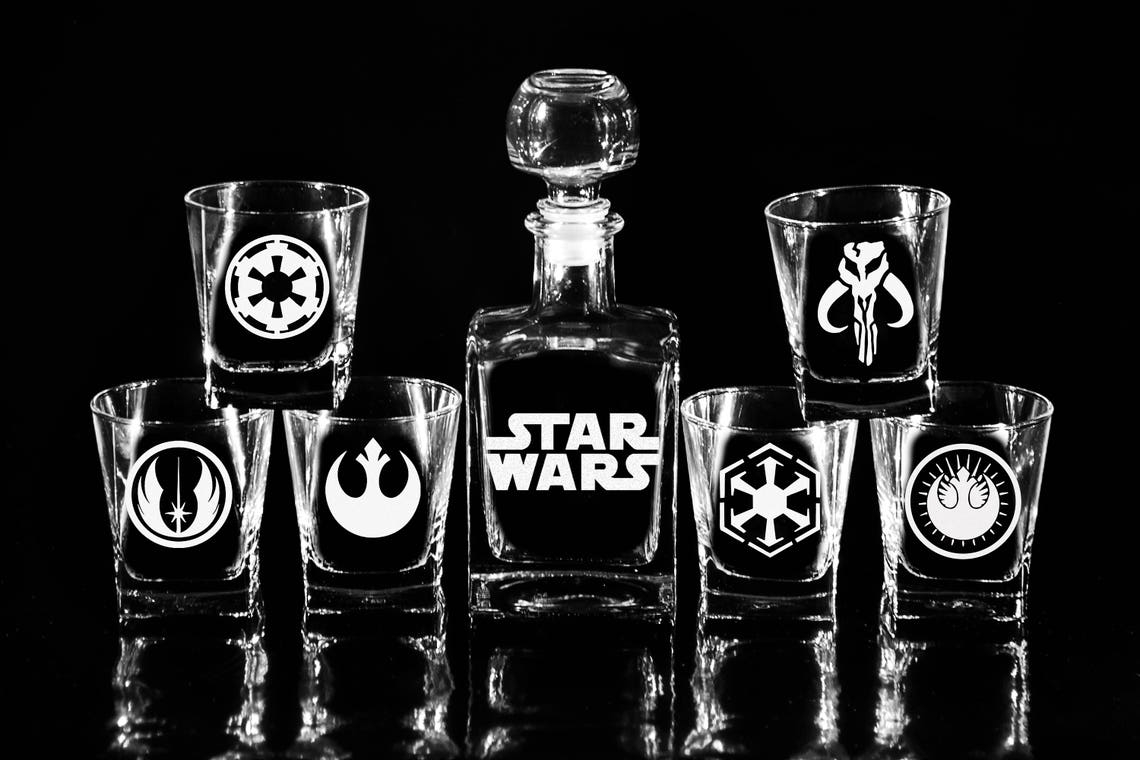 STAR WARS Glass Whiskey decanter Set 17 oz. & glasses Scotch Etsy