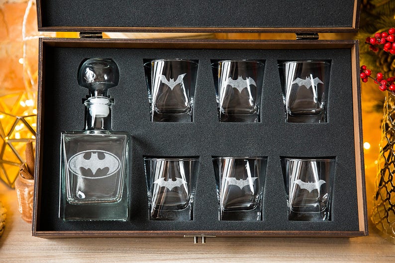 BATMAN Whiskey Decanter 17 oz. & glasses DARK KNIGHT Gift Etsy