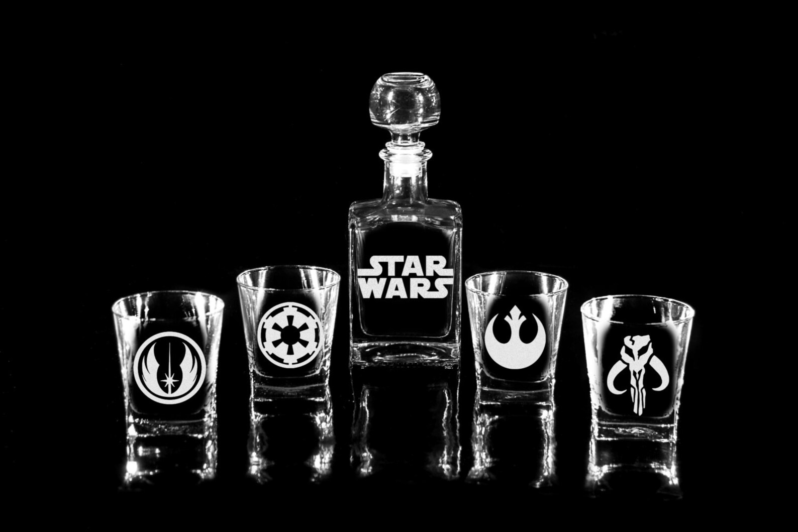 STAR WARS Glass Whiskey decanter Set 17 oz. & glasses Scotch Etsy