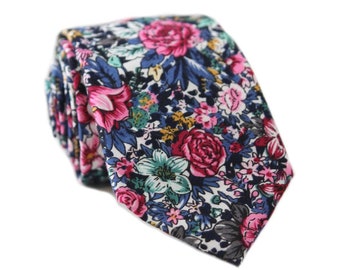 Bright Floral Necktie, Pink Floral Tie, Flower Necktie, Floral Tie, Mens Tie, Mens Skinny Tie, Floral Skinny Tie, Mens Floral tie