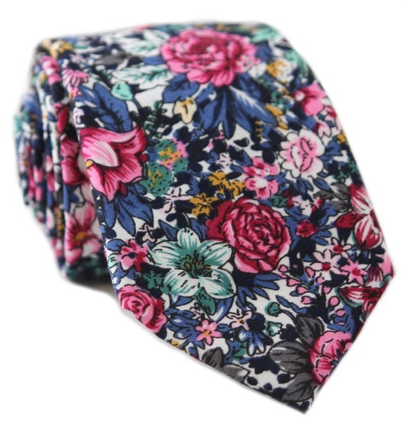 Bright Floral Necktie Pink Floral Tie Flower Necktie Floral Etsy