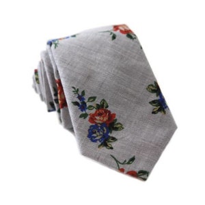 Grey Floral Necktie, Grey Flower Tie, Mens Tie, Mens Skinny Tie, Floral Skinny Tie, Mens Necktie, Skinny Necktie, Blue, Red, Tie