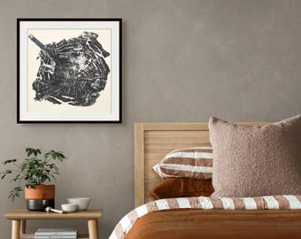 Tree Ring Print, Hand-Pulled Woodcut Monoprint, Rustic Decor, Natural Wood Wall Art, Anniversary, Housewarming Gift #005