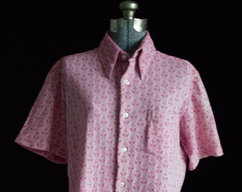 1970s Pink Anchor Polo Shirt - Nautical Braidburn Cotton Blend