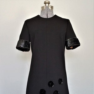 Vintage 1960s Mod Sequin Dress 60s Retro Dress Little Black Dress Abstract Geometric Trapeze Dress Vintage Size 12  Vintage Clothing