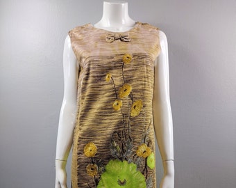 Vintage Dress Plus Size 1960s Shift Dress Soft Brushed Cotton Floral Sleeveless Summer Dress Retro Mod Sun Dress