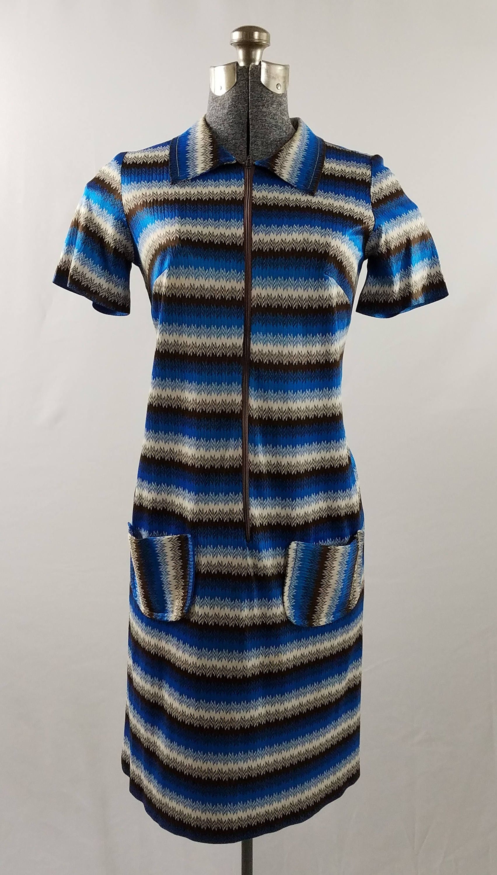 Vintage Dress 1970s Abstract Print Mini Dress 70s Zig Zag | Etsy