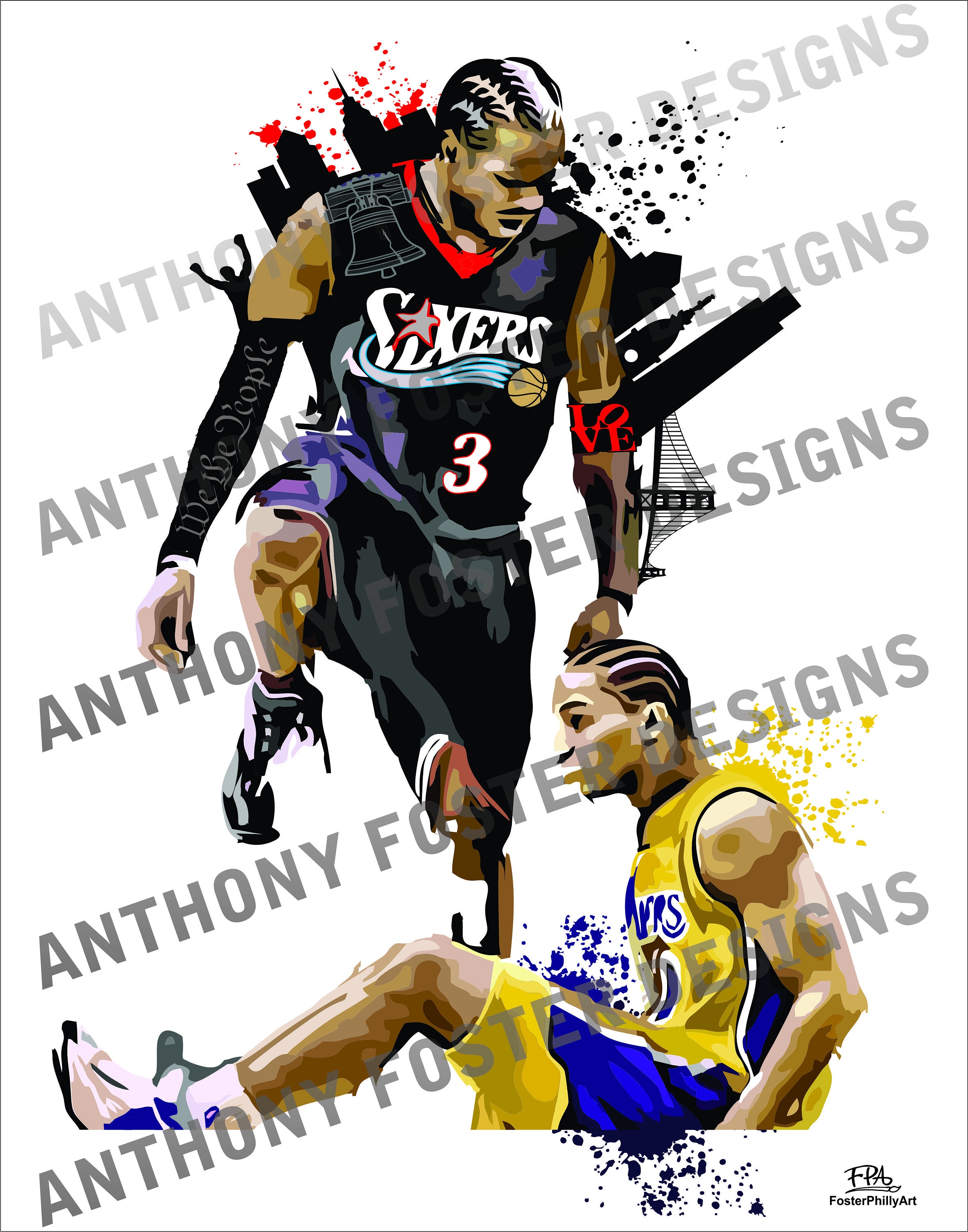 Philadelphia sports art Allen Iverson The Step Etsy