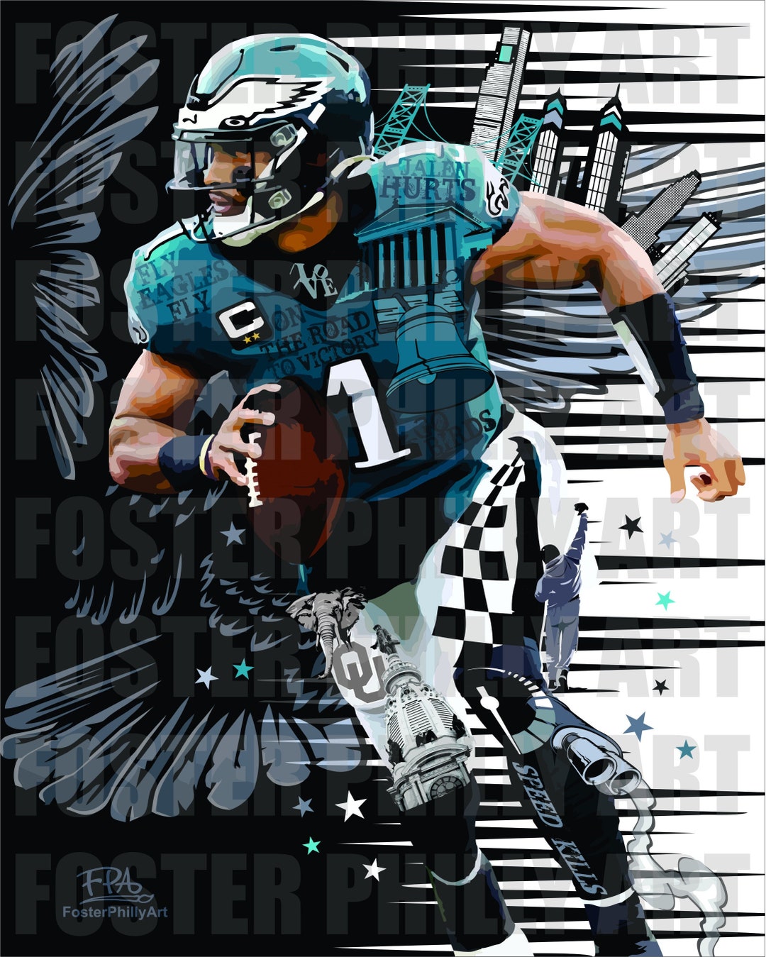 Philadelphia Sports Art JALEN HURTS Custom Print Etsy