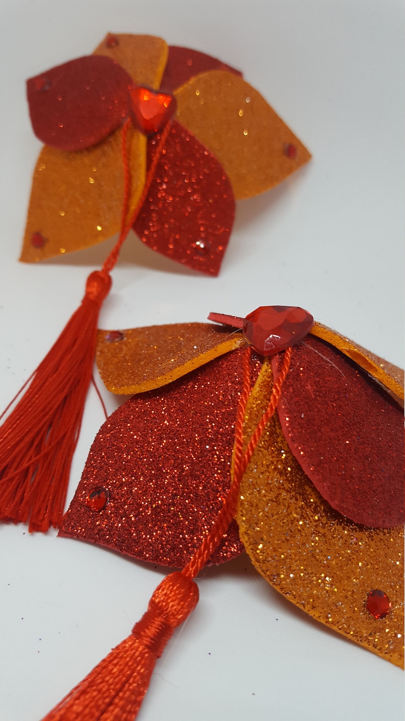 Red and Orange Fire Flower Pasties with Heart Rhinestones