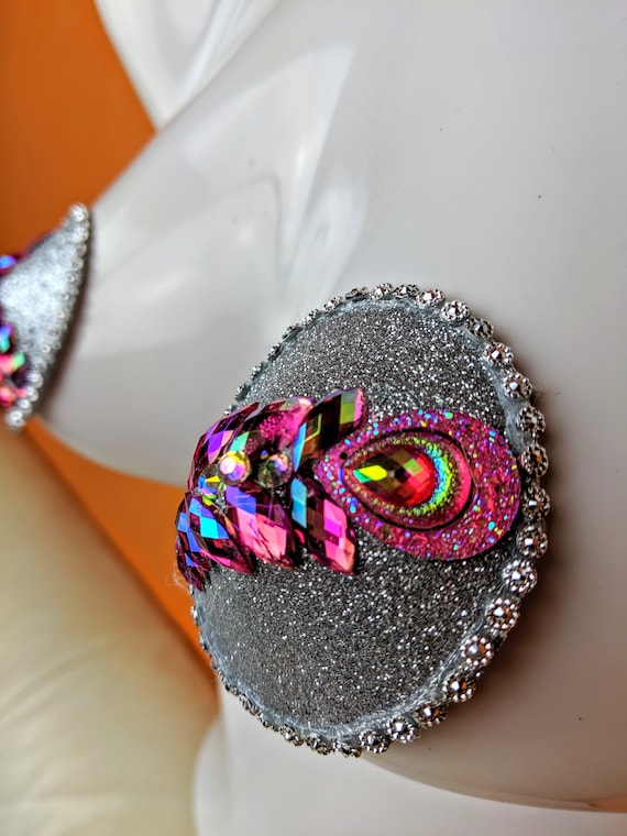 Snowy Sparkly Pink Diamond Pasties with Pink Tassels