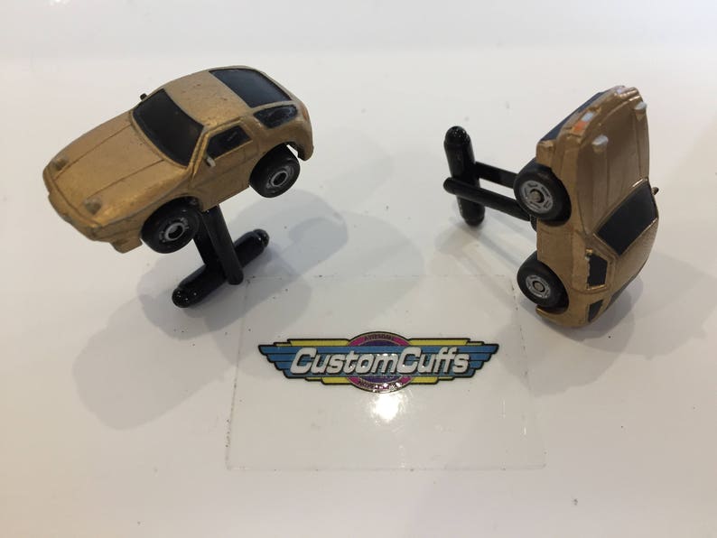 Perfect fathers day valentines birthday wedding or christmas gift Vintage Micro Machine Car Cufflinks Porsche 928 Gold