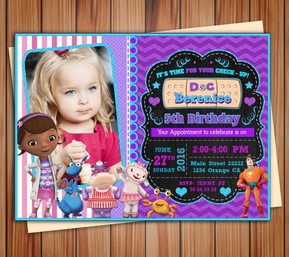 Personalised Boy//Girl Doc McStuffins Chalk Birthday Party Invites inc envelopes