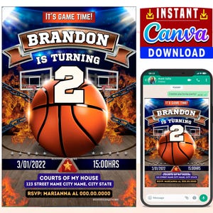 Digitale Geburtstagseinladung zur Basketball-Party BEARBEITBAR in CANVA, Basketball-Party einladen Canva, sofortiger Download, neu 2025