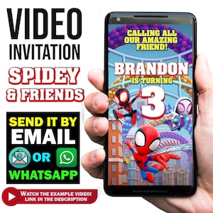Convite em vídeo animado do Aranha para festa de aniversário com foto de criança, Spiderboy e amigos Convite em vídeo digital, Novo Design 2025