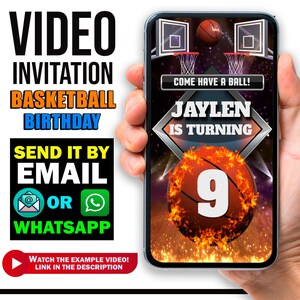 Invitation vidéo d'animation de basket-ball pour une fête d'anniversaire avec photo d'enfant, Invitation numérique de basket-ball, nouveau design 2023