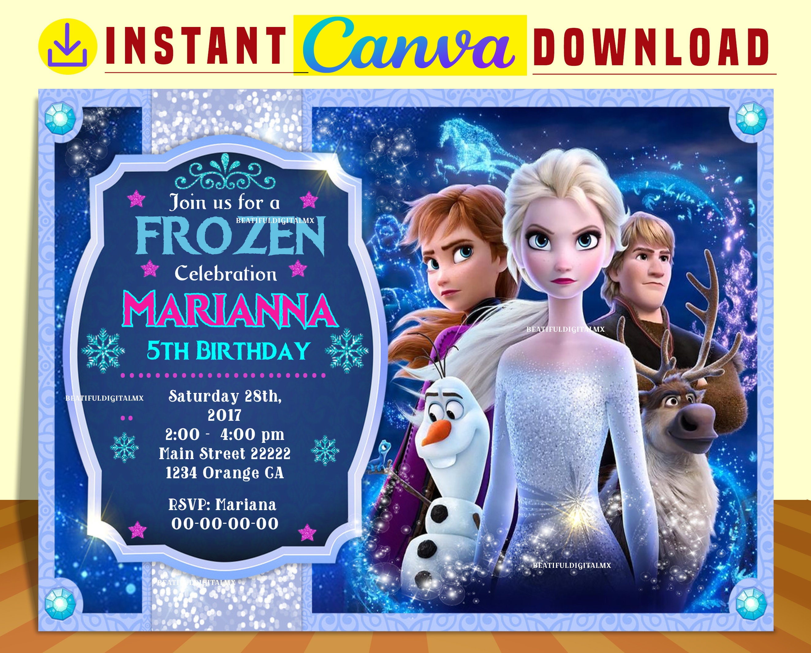 Princesses Frozen Party Digital Birthday Invitation EDITABLE -  Norway