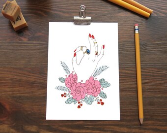 Original Marker Illustration - OK Hand PRINT (two sizes)