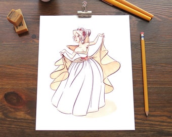 Original Marker Illustration - Futuristic Rococo Princess PRINT