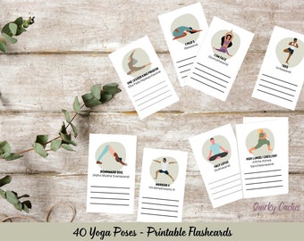 Printable Yoga Pose Flashcards, Yoga Gift, Yoga Practice, Yoga Illustrations, Downloadable index cards, Study