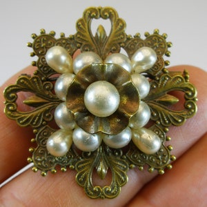 Glass Pearl Brooch Louis Rousselet Trombone Clasp-Pearl Round Brooch Vintage Brooch