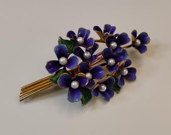 Suffragette, Signed Made in Austria, Edwardian Brooch, Violets, Antique Pin, Suffragette Movement, Enamel Brooch, Emerald, Flower Brooch