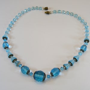 Art Deco Czech Choker Faceted Blue Glass and Beads Necklace 1920&#39;s, Faceted Glass Beads