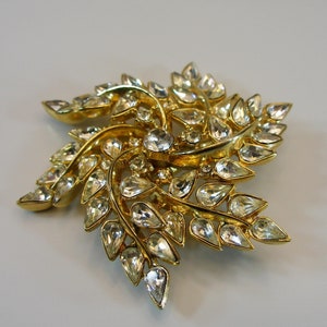 1950 CROWN TRIFARI Jeweled Crystal Rhinestone Leaves-Star Leave Brooch, Alfred Philippe Pin Brooch