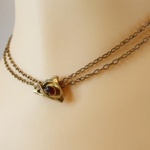 Collar de cadena de reloj antiguo, Chatelaine, deslizador de rubí, rubí de 26" en cadena