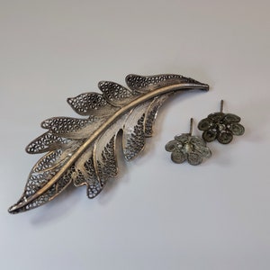 Sterling Silver 830 Filigree Leave Signed MET Brooch Vintage Textured Brooch Costume Jewellery Jewelry Brooch for Women Gift Filigree Brooch