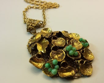 Filigree Flowers Pendant Brass Vintage Czech 1930s Vintage Pendant Costume Jewelry