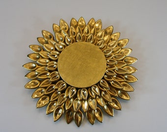 Énorme broche fleur, ton doré, vintage des années 1970, grande broche en or