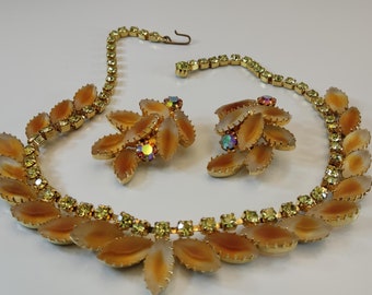 Vintage Juliana Art Deco Frosted Glass & AB Necklace Choker with Matching Earring Set
