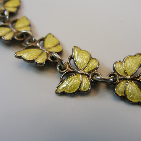 Volmer Bahner Denmark Necklace Choker Vintage 1960s Yellow Guilloche Enamel Sterling Silver Butterfly Necklace