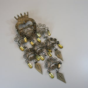 Large Antique Norwegian Solje Wedding Brooch-Crowned Heart-Protection Jewelry-Circa 1900