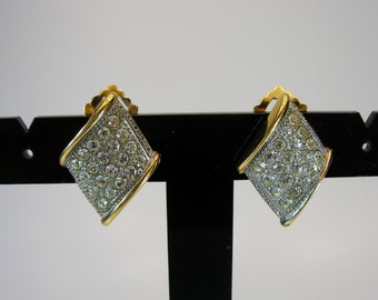 Vintage LANVIN GERMANY Gold Plated With Crystal Clip On Earrings, Vintage Women Earrings, Designer Runway Earrings