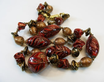 Vintage Murano Venetian Glass Bead Necklace Aventurine beads-Rare Fancy Venetian Murano Glass Beads Necklace-Collectors-Handmade