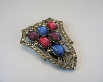 Clip per abito in metallo Art Deco Marcasite Grigio Grigio Rosa Marcasite Metal Work anni '20 Regalo per lei
