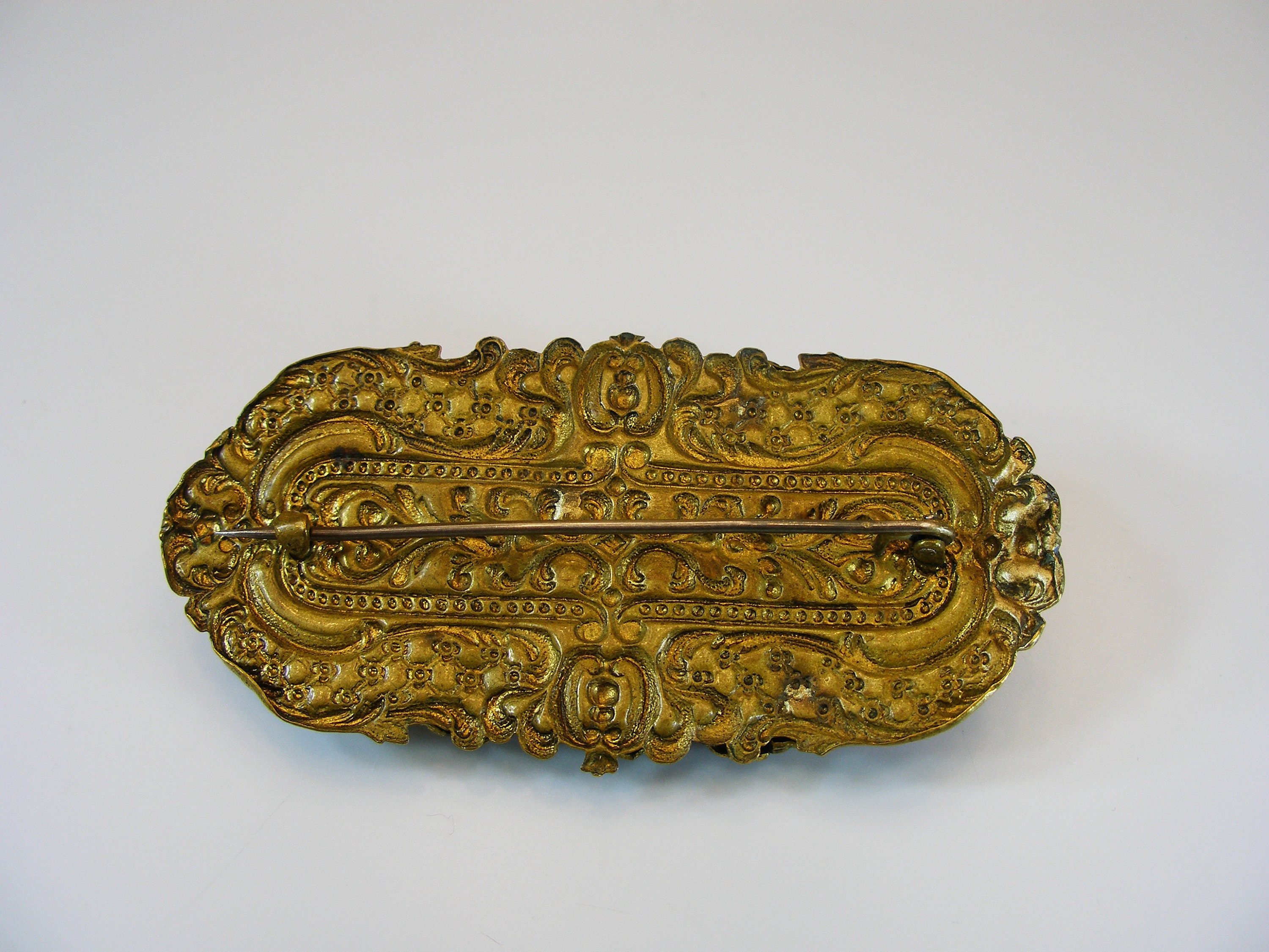 Art Deco Czech Max Neiger Orange Bullet Rhinestones Filigree
