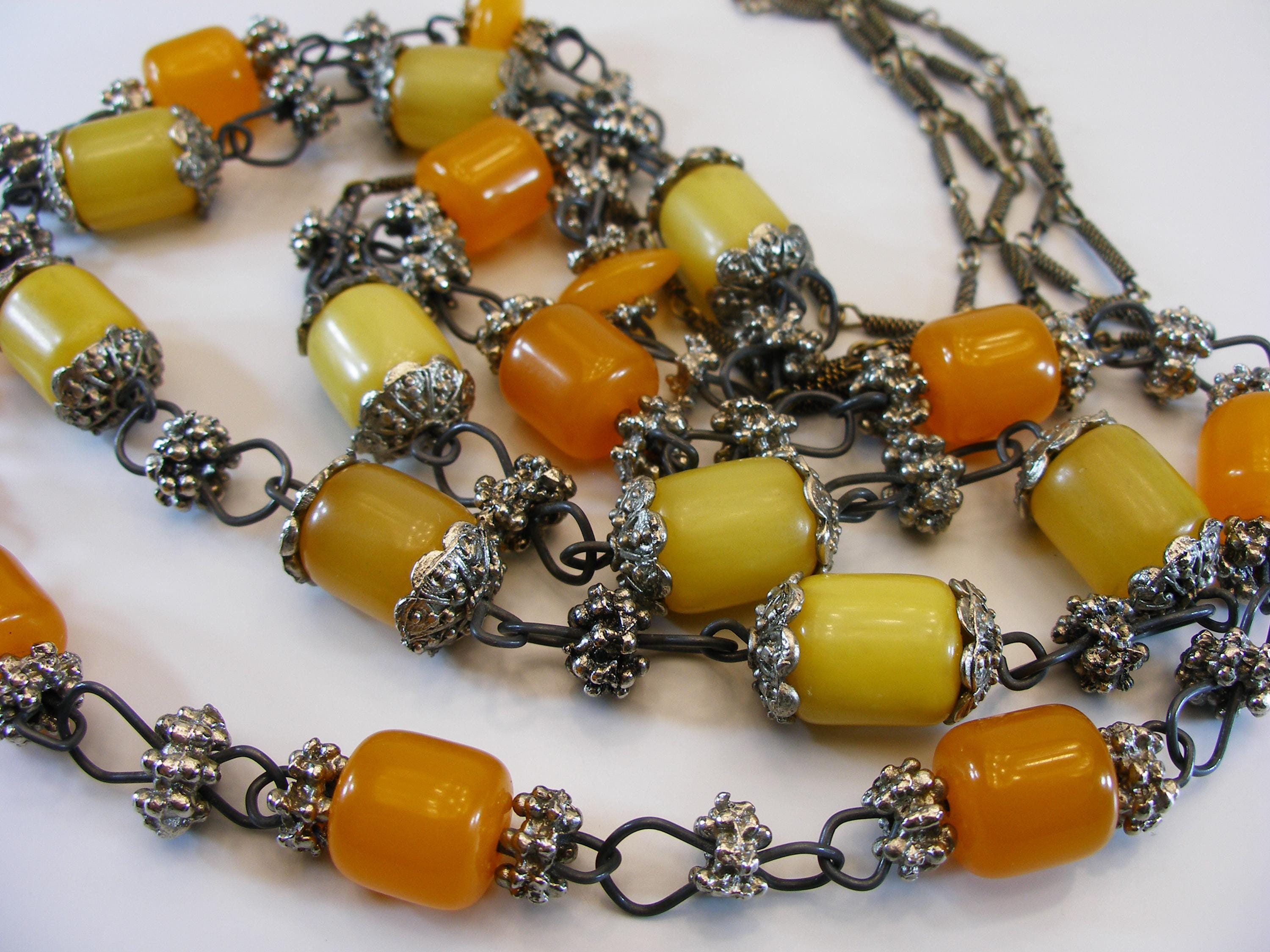 Lot De 12 Perles De Bakélite Ambre - 82g - 4 Trous - Occasion Bon état
