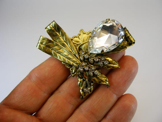 Broche Italienne Art Déco Années 1990 - Métal Doré, Bijou Vintage Mony Art, Occasion