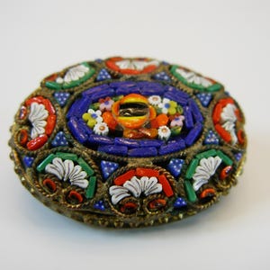 Vintage Millefiori Italy Micromosaic Flower Brooch, Antique Micro Mosaic Italian Brooch Pin, Murano Glass Antique Ornament Pin