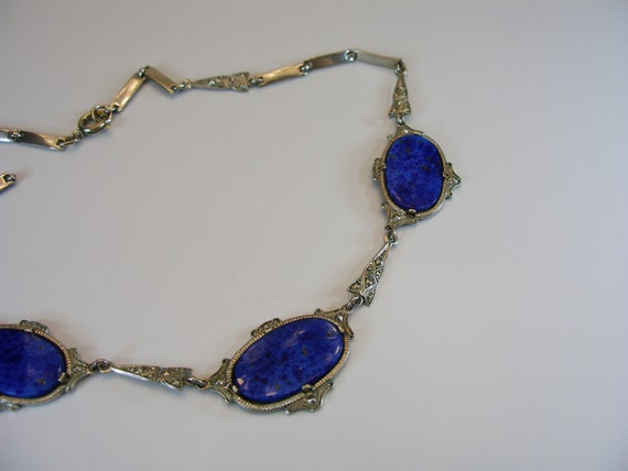 Vintage Germany Necklace, Blue Art Glass Choker, … - image 3