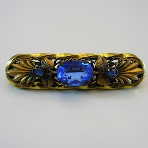 Vintage Neiger Brooch-1930s Czech Filigree Brooch-Art Deco Neiger Signed 187- Blue Glass Rare Brooch