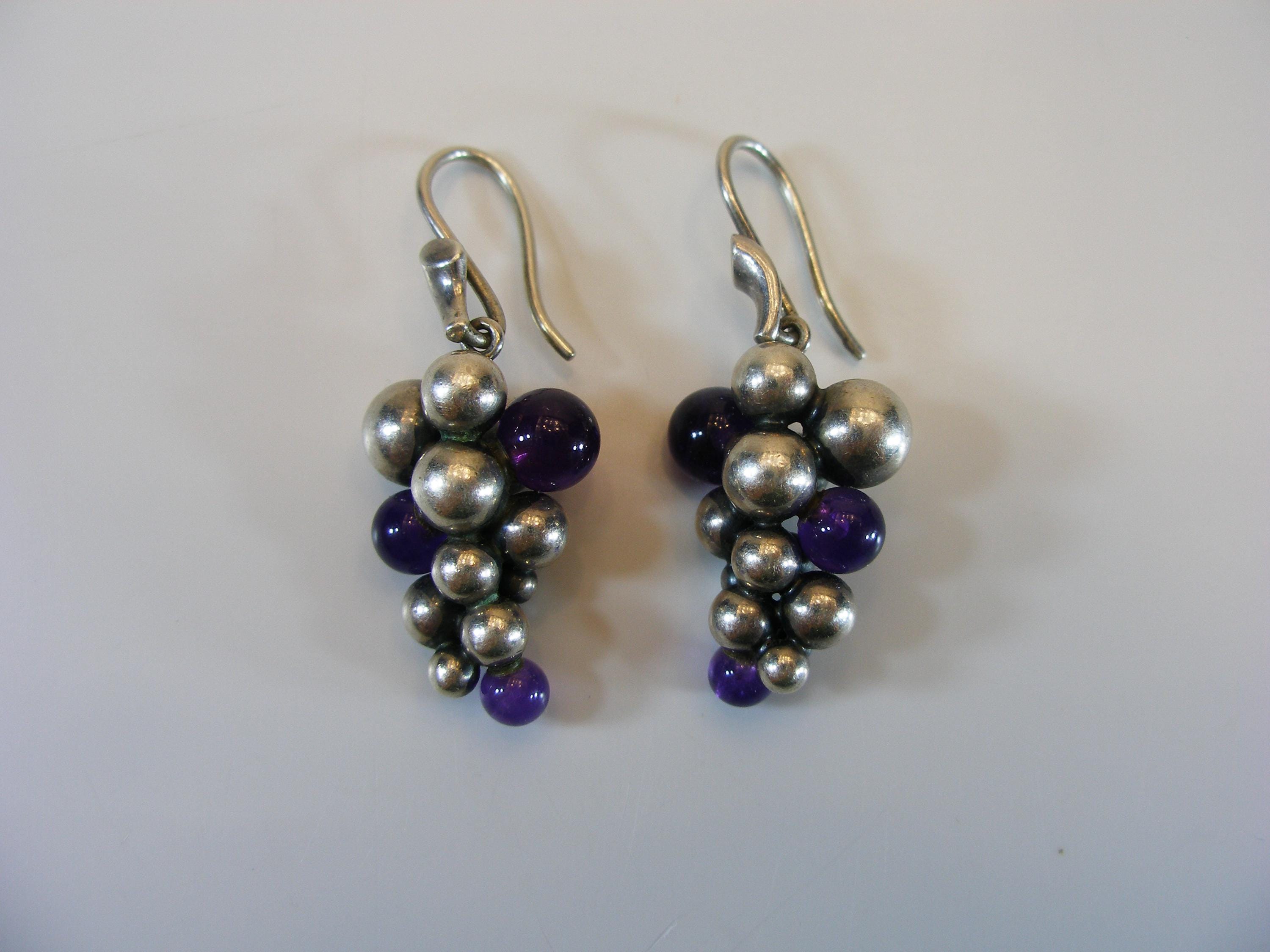 GEORG JENSEN Moonlight Grapes Earrings, Signed 925S Sterling 