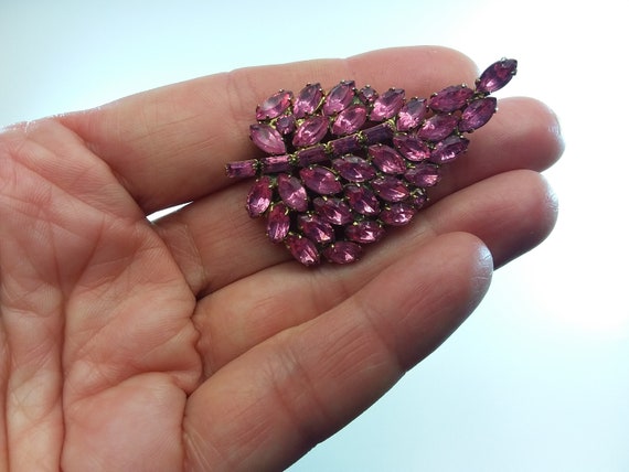 Pink Crystals Leaf Brooch Earrings Set Pink Glass… - image 4