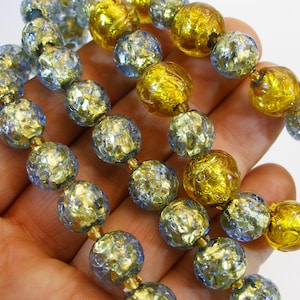 Venetian Murano Gold Foil Oval Beaded Necklace-Necklace Glass Art Glass- Beaded Necklace-Vintage Necklace-Italian Jewelry
