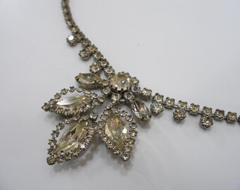 Signed Weiss Silver Choker Necklace with Clear Crystals, Vintage Floral Statement Piece