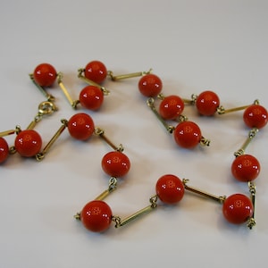 Venetian Murano Glass Necklace Red Art Glass-Coral Red Beaded Necklace-Vintage Necklace-Italian Necklace