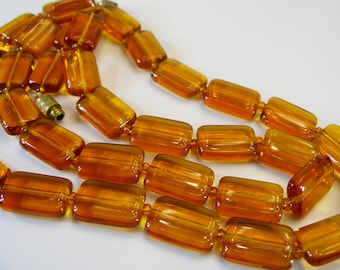 Czech Citrine Cube Beads Necklace, Vintage Flapper Style